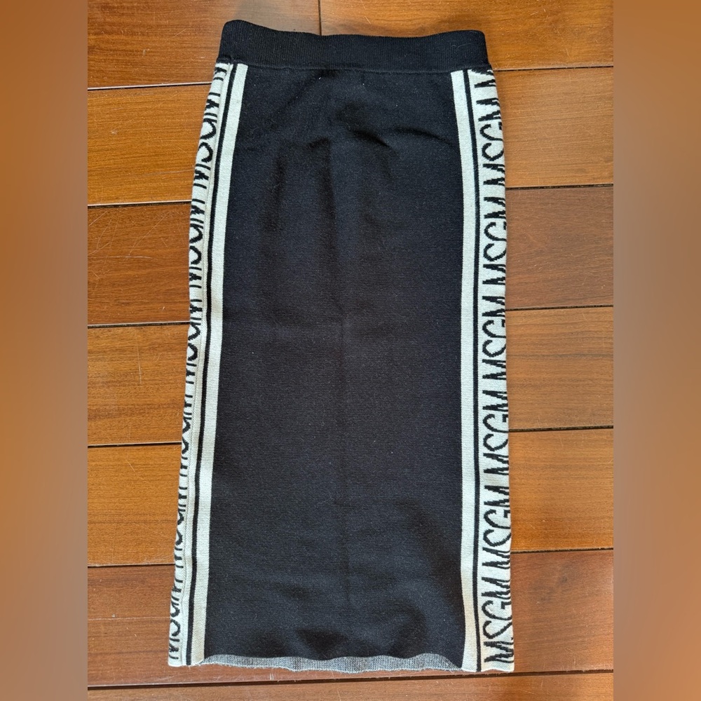 MSGM Midi Skirt in Black and White Logo
